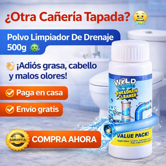 Polvo Limpiador de Drenaje 500g ⚡🦠 – “Adiós grasa, cabello y malos olores