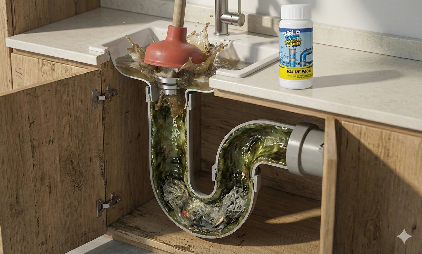 Polvo Limpiador de Drenaje 500g ⚡🦠 – “Adiós grasa, cabello y malos olores